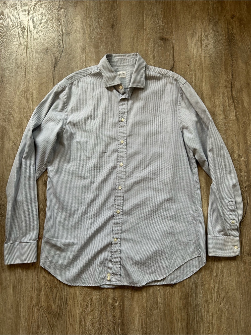 Armani Collezioni Light Blue Geometric Men's Long-Sleeve Button-Down Shirt